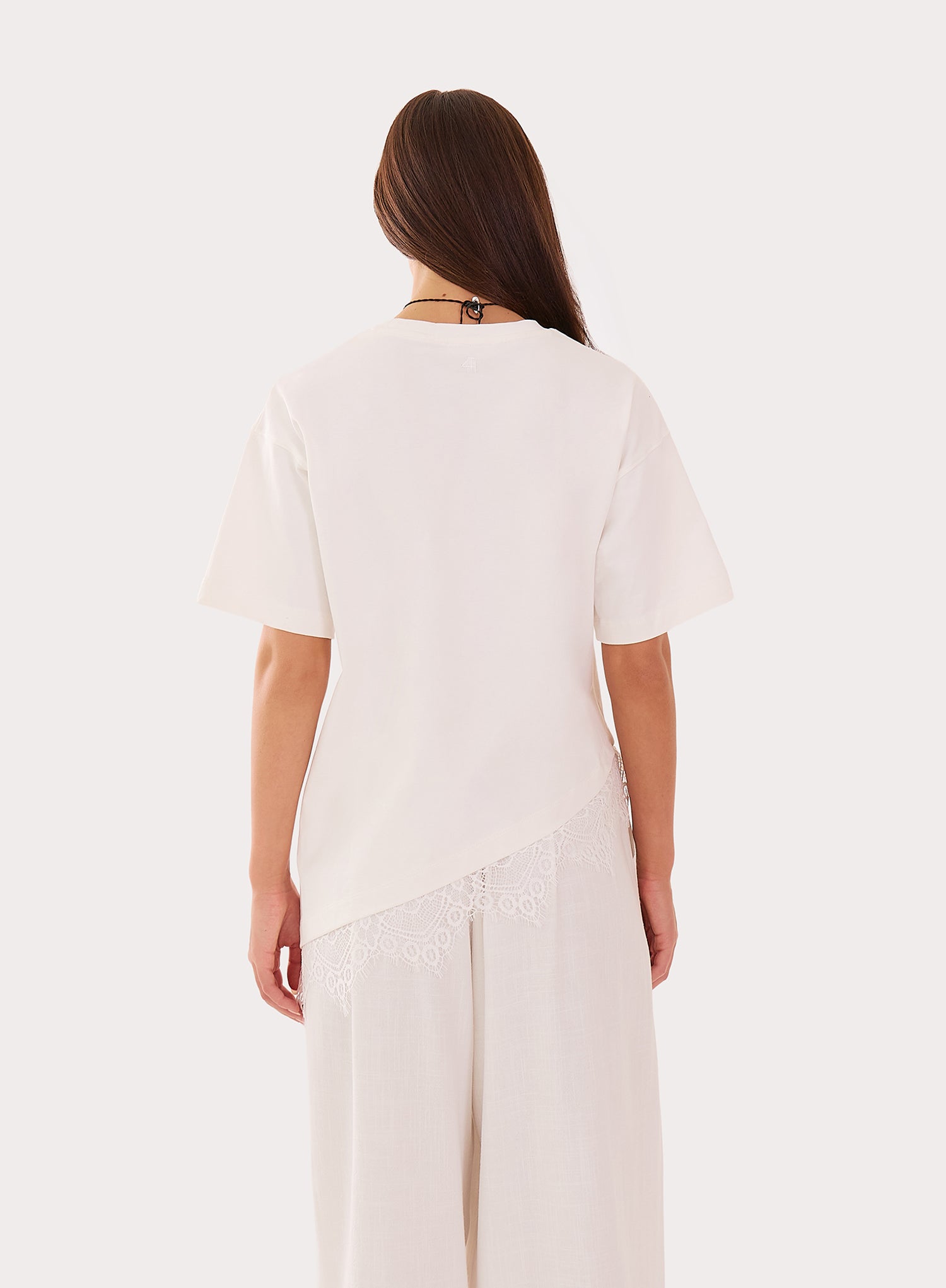 White Asymmetric Lace Hem T-Shirt